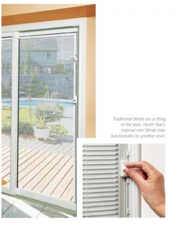 3320 58-3/4 X 79-1/2 PATIO DOOR WITH BLINDS- LOW E ARGON (LEFT OPERATOR FROM OUTSIDE) - 5-5/8