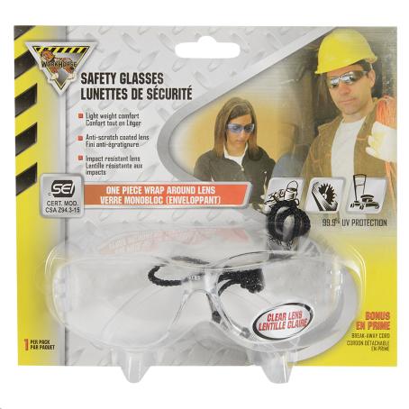 WORKHORSE SAFETY GLASSES WRAPAROUND CLEAR