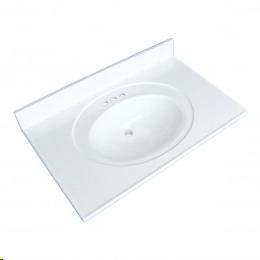 LUXO MARBLE VANITY TOP SOLID WHITE W/OVAL BOWL 37