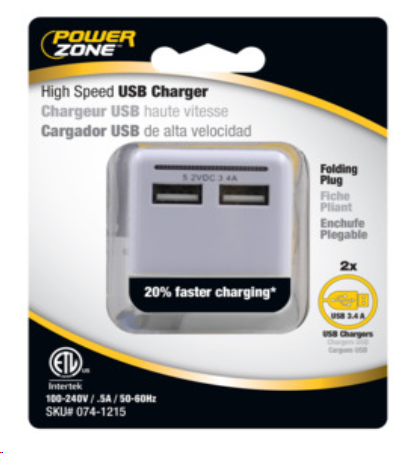 POWERZONE USB OUTLET CHARGER WITH LIGHT 3.4AMP  