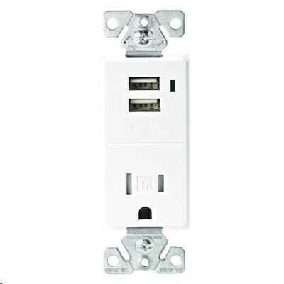 COMBINATION USB CHARGER/RECEPTACLE WHITE  