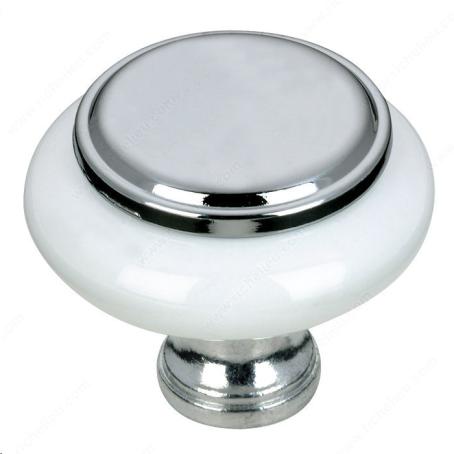 ECLECTIC METAL AND CERAMIC KNOB - CHROME/WHITE 7624