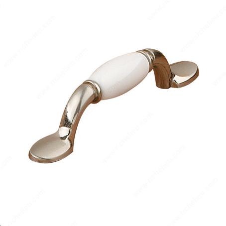 TRADITIONAL METAL AND CERAMIC PULL - WHITE/BRUSHED NICKEL 3802