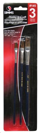 3PC FINE RED SABLE HOBBY & CRAFT PAINT BRUSHES 1/2,3/8,1/2