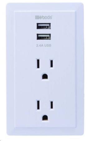 WOODS 2 OUTLET/2 USB PLUG IN WALL TAP 41230