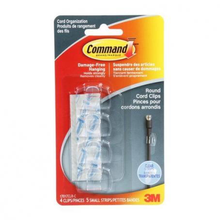 COMMAND CLEAR ROUND CORD CLIPS WITH CLEAR STRIPS