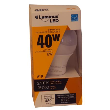 LUMINUS LED 6W OMNI A19 2700K DIM  - 40W EQUIVALENT