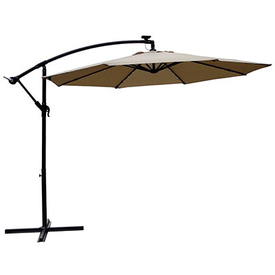10' ROUND OFFSET TAUPE UMBRELLA WITH LED LIGHTS