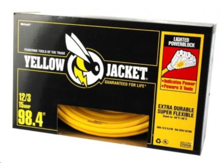YELLOW JACKET EXTENSION CORD 12/3 X 7.5M LIT 3 OUT 51002301 