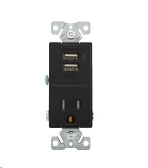 COMBINATION USB CHARGER/RECEPTACLE BLACK