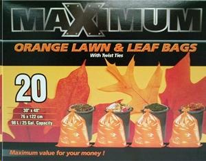 MAXIMUM ORANGE LAWN & LEAF BAGS - 30X48