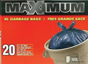MAXIMUM XL OUTDOOR GARBAGE BAGS - BLACK 31X42 20/BX    
