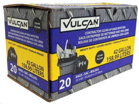 VULCAN CONTRACTOR 42 GAL GARBAGE BAGS 33X48 20/BOX
